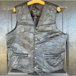 Navarre Leather Co Black Genuine Leather Patchwork Biker Mens  Vest, XL